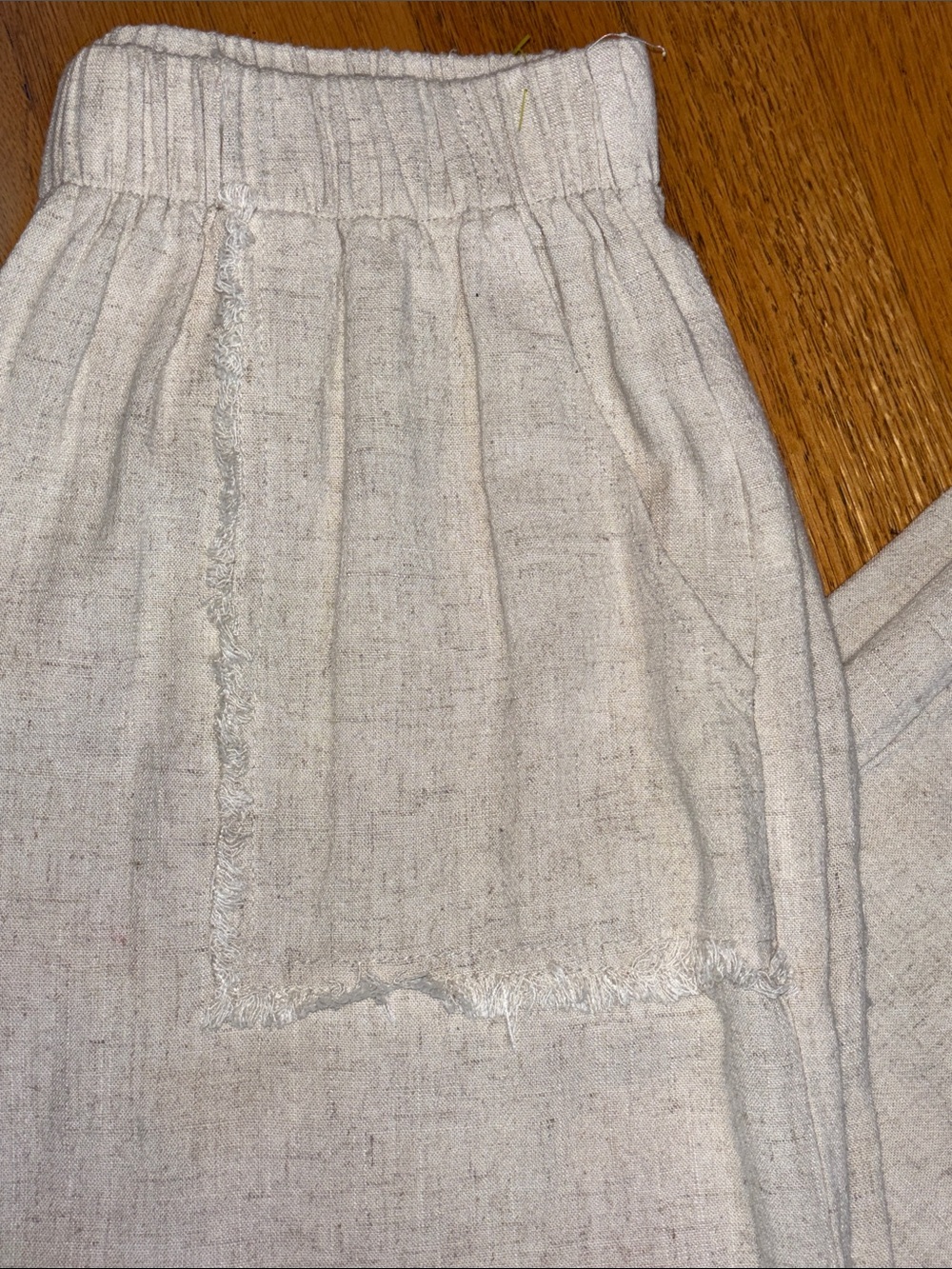 -Umgee USA Wide Leg Cropped Linen Blend Pants Cream Fringe Hem Boho Size Small - Picture 6 of 9